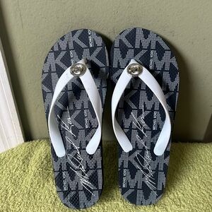 Michael Kors Navy and White Flip Flops
